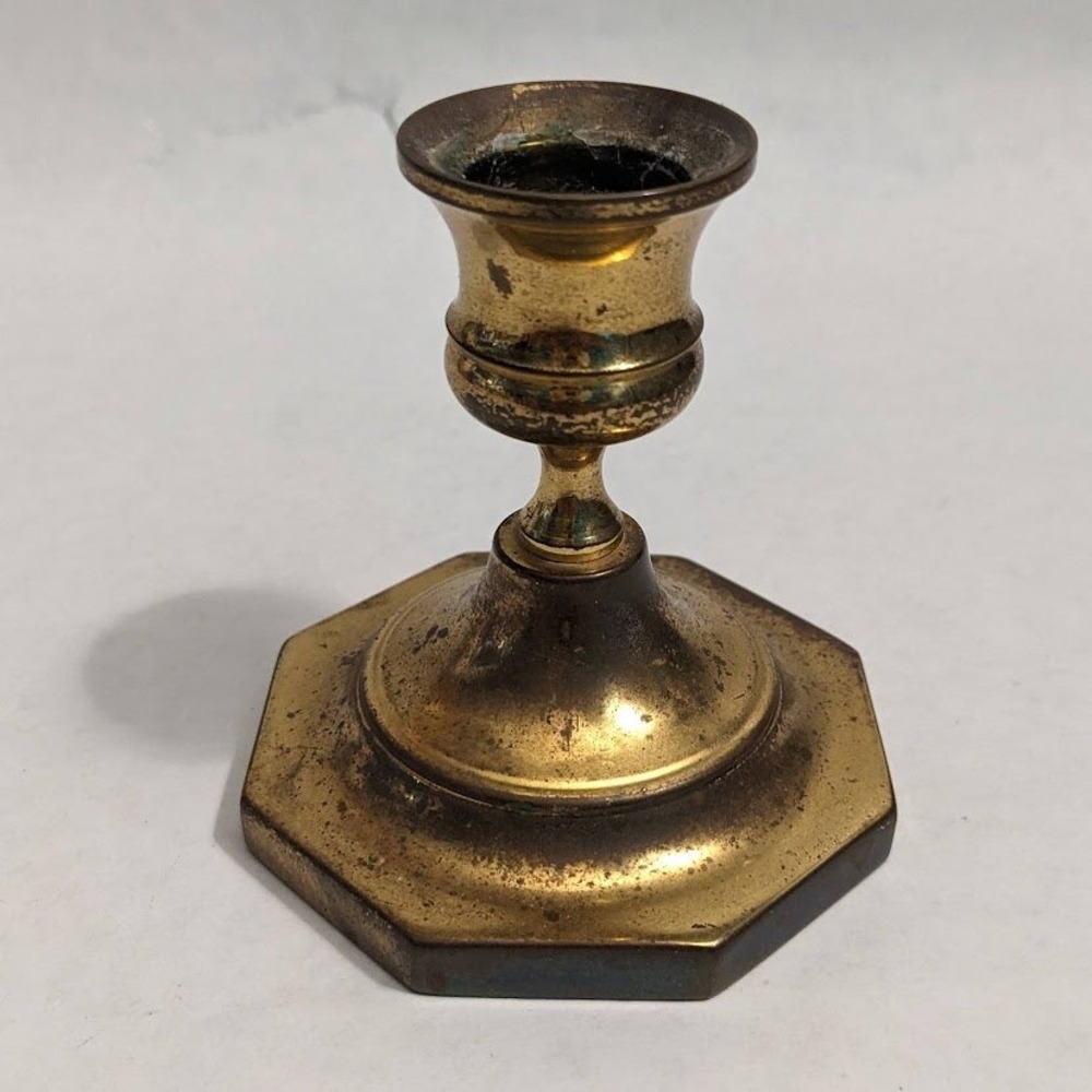 Ethan Allen Vintage Solid Brass Candlestick Holder Octagon Base Made in USA 3in